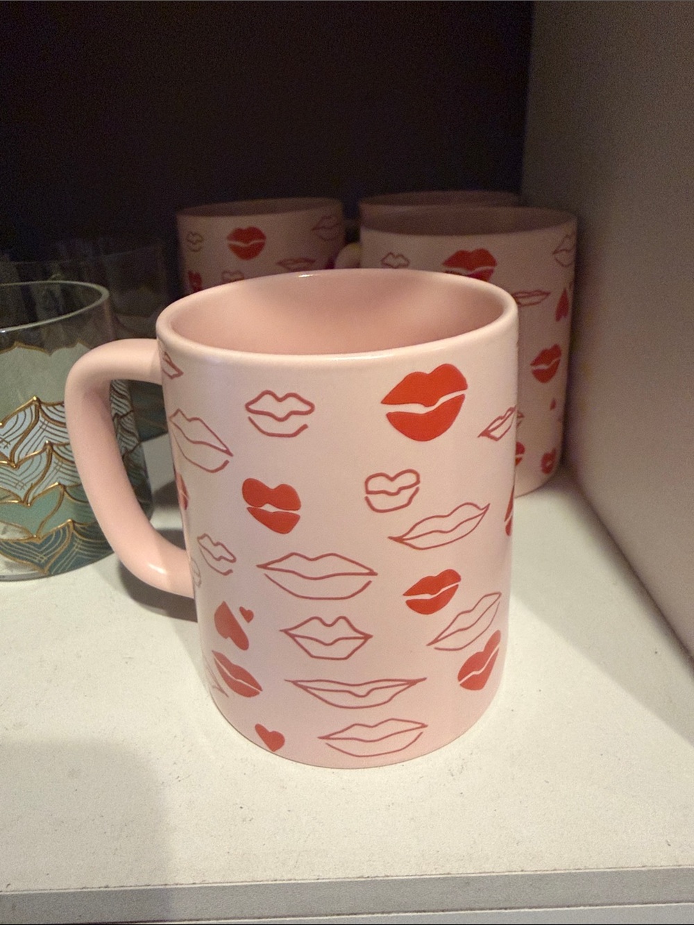 Starbucks Pink Ceramic Mug with Red Lip Print